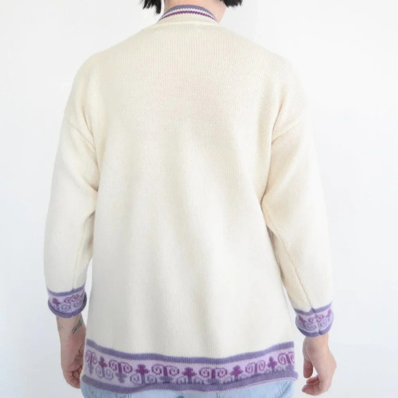 Vintage Cheung Shing Cream & Lavender  Mockneck Knit Sweater M - Picture 3 of 4
